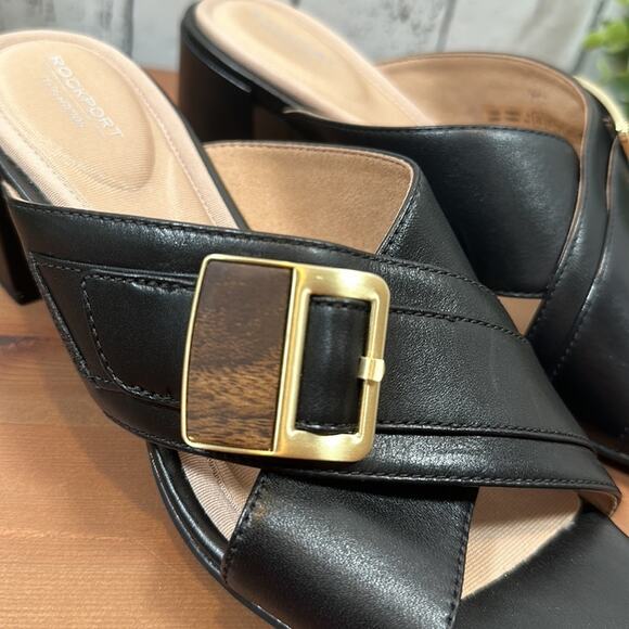 NWOT Rockport Alaina Buckle Total Motion Leather Slide Sandals Size 6.5 - Picture 4 of 11